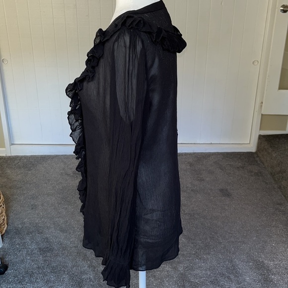🐈‍⬛FRAME Crinkle  blouse top with ruffle black size small - Picture 3 of 8